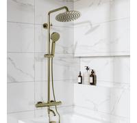 Brushed Brass Round Thermostatic Mixer Shower Set with Bath Filler Spout - Arissa