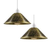 Brushed Brass Set of 2 Metal Cone Lamp Shade E27 Replacement Pendant Light Loft Workshop Hanging Lampshade Ceiling Fixtures Bar Living Room Bulb Guard Industrial Aged Brass Ceiling Light 22cm