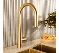 Brushed Brass Single Lever Pull Out Monobloc Kitchen Mixer Tap - Enza Olney