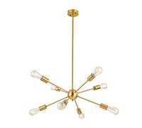 Brushed Brass Sputnik Chandelier 8 Light Mid Century Light Fixture Ceiling Flush Mount Gold Industrial Pendant Lighting for Living Room Dining Room Bedroom Foyer