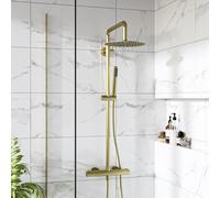Brushed Brass Thermostatic Bar Mixer Shower Set with Slide Rail Kit & Pencil Hand Shower - Arissa