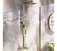 Brushed Brass Thermostatic Mixer Shower Set with Square Overhead & Hand Shower - Zana