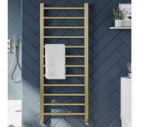 Brushed Brass Towel Bathroom Radiator & Valves (1200 x 500 Radiator)