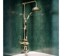 Brushed Brass Traditional Thermostatic Bath Mixer Shower Set with Bath Filler Spout - Slide Rail Kit & Hand Shower - Camden