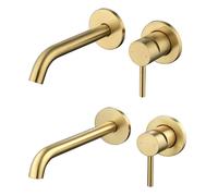 Brushed brass wall mounted basin tap and wall mounted bath filler tap pack - Arissa