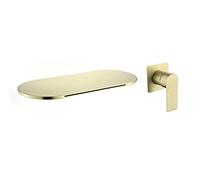 Brushed Brass Wall-Mounted Bathroom Sink Mixer Tap Waterfall Spout Filler Faucet Concealed Single Handle Bath Basin Tap Two Holes Design for Elegant Bath Décor