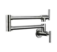 Brushed Brass Wall-Mounted Pot Filler Kitchen Faucet Single Cold Sink Mixer Tap 360° Swivel Dual Lever with Double Joint Swing Arm G1/2" Commercial Grade