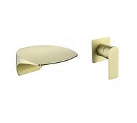 Brushed Brass WallMounted Bathroom Sink Mixer Tap Waterfall Bath Spout Filler Concealed Single Handle Two Holes Faucet Elegant Basin Tap for Modern Bathrooms