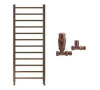 Brushed Bronze Bathroom Straight Heated Towel Rail Radiator 500 x 1200 & Straight Thermostatic Valves