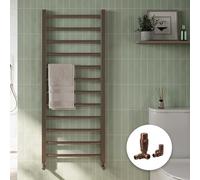 Brushed Bronze Bathroom Straight Heated Towel Rail Radiator 500 x 800 & Corner Thermostatic Valves