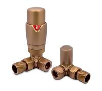 Brushed Bronze Corner Modern Thermostatic Radiator Towel Rail Valves Central Heating (Pair) 1/2" BSP