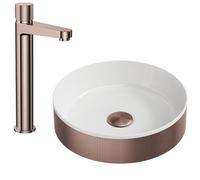 Brushed Bronze Fluted Countertop Bathroom Basin and Tall Mono Mixer Tap with Matching Waste
