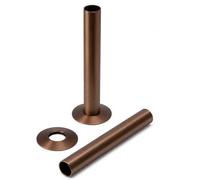 Brushed Bronze Pipe Sleeve Set 130mm x 1/2", 2 Pack Brass Radiator Pipe Covers with Matching Wall Shrouds, Decorative Tubes for Radiator Pipes
