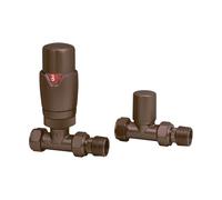 Brushed Bronze Thermostatic Radiator Valve Straight - 15mm x 1/2" TRV Lockshield