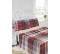 Brushed Cotton Flannelette Sheet Set - Rapport Home Lomond Single Size in Red, Includes Flat and Fitted Sheet and 2 Pillowcases - Soft, Warm, Breathable Bedding for Winter Comfort
