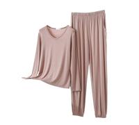 Brushed Cotton Pyjamas Pyjama Sets For Women Uk V Neck Long Sleeved Plus Size Home Suit Set For Women Thin Design Solid Color Long Sleeved Pants Two Cotton Pjs Sets Ladies Winter B Xl