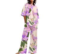 Brushed Cotton Pyjamas Pyjamas For Women Cotton Summer Outfits For Women 2 Linen Set Oversized T Shirts Straight Leg Pant Plus Size Nightwear Uk Pyjama Sets Purple Xxxxxl