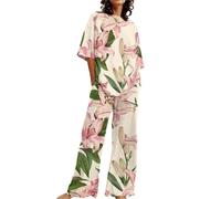 Brushed Cotton Pyjamas Pyjamas For Women Cotton Summer Outfits For Women 2 Linen Set Oversized T Shirts Straight Leg Pant Plus Size Nightwear Uk Pyjama Sets Uk Pink M