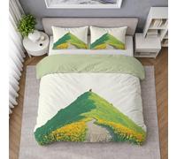 Brushed Country Single Duvet Set, Premium Microfiber Reversible Bedding Set, Animals Bear Hill Peaceful Quilt Cover And 1 Pillow Cases, Soft & Breathable Grass Green Duvet Cover