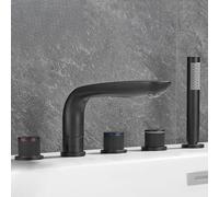 Brushed d 3 Hole Hot & Cold Basin Faucet Full Copper Bathroom Sink Tap Black h with 5 Removable Holes & Modern Design