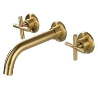 Brushed d 3-Hole Wall-Mounted Basin Faucet, Solid Brass Construction, Concealed Installation, Double Cross Handles, Luxury Bathroom Tap