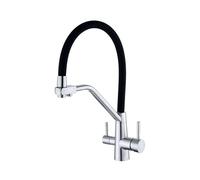 Brushed d 3Way Kitchen Faucet with PullOut Sprayer Flexible Sile Spout Double Handle Brass Mixer Tap for Modern Kitchens