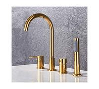 Brushed d Bathtub Faucet with Handheld Shower 2 Handle Deck Mounted Tub Filler 4 Hole Mixer Tap for Cold & Hot Water Design
