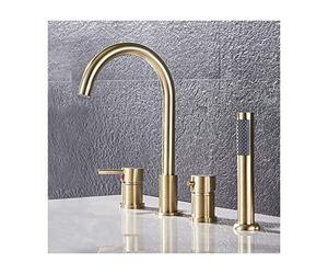 Brushed d Bathtub Faucet with Handheld Shower 2 Handle Deck Mounted Tub Filler 4 Hole Mixer Tap for Hot and Cold Water Design