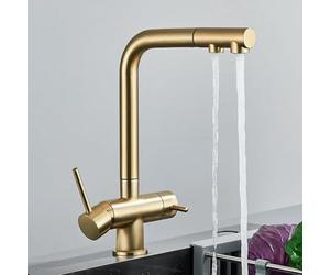 Brushed d Pull-Out Kitchen Faucet with 360° Rotat, Dual Sprayer Purifier Tap for Vessel Sink - Premium Brass Drinking Water Mixer Tap