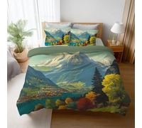 Brushed Duvet Cover King Size 230 x 220 cm, Soft and Lightweight Duvet Cover Set for A Wonderful Winter, Dreamy tones Bedding Set with 4 Corner Ties Nature Landscape Illustration Mountains