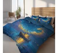 Brushed Duvet Cover Queen Size 230 x 230 cm, Soft and Lightweight Duvet Cover Set for A Wonderful Winter, Navy Blue Bedding Set with 4 Corner Ties Fantasy Mythical Creature Mysterious Fog