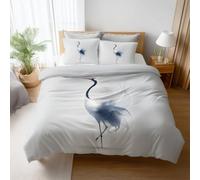 Brushed Duvet Cover Single Size 135 x 200 cm, Soft and Lightweight Duvet Cover Set for A Wonderful Winter, Silver Gray Bedding Set with 4 Corner Ties Minimalist Crane Bird Graceful
