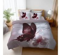 Brushed Duvet Cover Super King Size 260 x 220 cm, Soft and Lightweight Duvet Cover Set for A Wonderful Winter, Blush Pink Bedding Set with 4 Corner Ties Dreamy Butterfly Flowers Soft