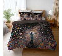 Brushed Duvet Cover Super King Size 260 x 220 cm, Soft and Lightweight Duvet Cover Set for A Wonderful Winter, Rainbow Bedding Set with 4 Corner Ties Illustration Butterfly Stars Flowers Hope