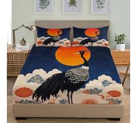 Brushed Fitted Sheet 4ft Small Double 48x75 inch, All Around Elastic Deep Pocket 12" - Japanese Auspicious Cloud Sun Fitted Sheets set for Child, Multicolor Soft Microfiber Bedding