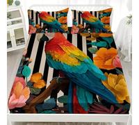 Brushed Fitted Sheet 4ft Small Double 48x75 inch, Black And White Stripes Fitted Sheets set for Child, Deep Pocket 12" - Colorful Parrot Florals Soft Microfiber Bedding Wrinkle Fade&Stain Resistant