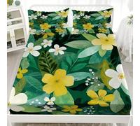 Brushed Fitted Sheet 4ft Small Double 48x75 inch, Green Fitted Sheets set for Child, Deep Pocket 12" - Watercolor Plants And Florals Soft Microfiber Bedding Wrinkle Fade&Stain Resistant