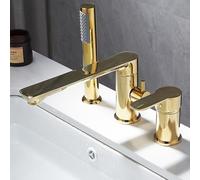 Brushed Gold 3-Hole Shower Bathtub Faucet Set with Handheld Showerhead, Mezclador de Baño, Modern Bathroom Mixer Tap, Elegant Gold Finish for Luxury Bathrooms