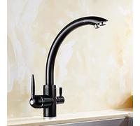 Brushed Gold 3 Way Kitchen Tap, Dual Lever Mixer with Pull Out Spray, 360° Swivel Spout, Water Filter for Drinking & Cooking, Modern Kitchen Faucet