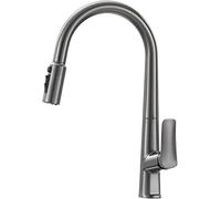 Brushed Gold 3 Way Kitchen Tap with Pull Out Spray Single Lever Gooseneck Mixer Gun Gray FinishModern Kitchen Faucet for Drinking Water & Easy Cleaning
