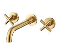 Brushed Gold 360° Rotating Brass Wall-Mounted Double Cross Handle Bathroom Faucet - Hot & Cold Water Mixer Tap for Elegant Vanity Decor