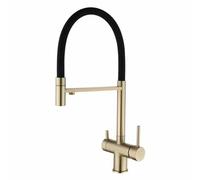 Brushed Gold 3Way Kitchen Faucet with PullDown Sprayer Dual Handle Drinking Water Tap Osmosis System Compatible Elegant Design for Modern Kitchens