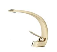 Brushed Gold All Copper Bathroom Faucet Hot & Cold Single Hole Sink Tap for Under Counter Washbasin Stylish Large Elbow Design Durable Household Fixture