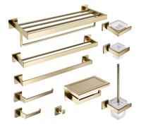 Brushed Gold Bathroom Accessories Set Toilet Holder Toilet Paper Holder Towel Bar Rail Rack Hanger Hook Soap Dish Hardware(Army green)