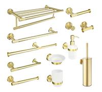 Brushed Gold Bathroom Accessories Set - Wall Mount Hand Towel Bar Toilet Paper Holder Robe Hook - 4-Piece Hardware Kit for Elegant Home Decor