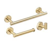 Brushed Gold Bathroom Accessories Wall Mounted Towel Rail Robe Hook Toilet Roll Paper Holder, SUS 304 Stainless Steel Bathroom Hardware Set (3 Pieces)