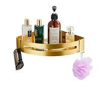 Brushed Gold Bathroom Corner Shelf Wall Mount Shower Organizer Shampoo Holder with Hooks,Adhesive or Drilling
