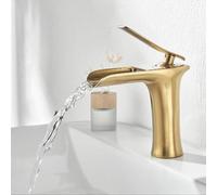 Brushed Gold Bathroom Faucet - Single Hole Lavabo Mixer Tap Waterfall Design Sink Faucet Stylish and Modern Basin Mixer for Luxury Bathroom Decor