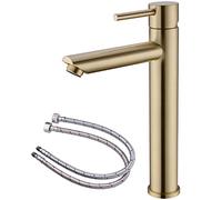 Brushed Gold Bathroom Sink Faucet Single Handle Brass Material Tall Bathroom Vessel Basin Mixer Tap Modern Faucet Deck Mount