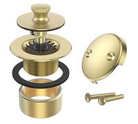 Brushed Gold Bathtub Drain Bath Tub Trim Set Conversion Kit Assembly, Universal All Brass Lift and Turn Twist Tub Drains Replacement Trim Kit with Two-Hole Overflow Faceplate